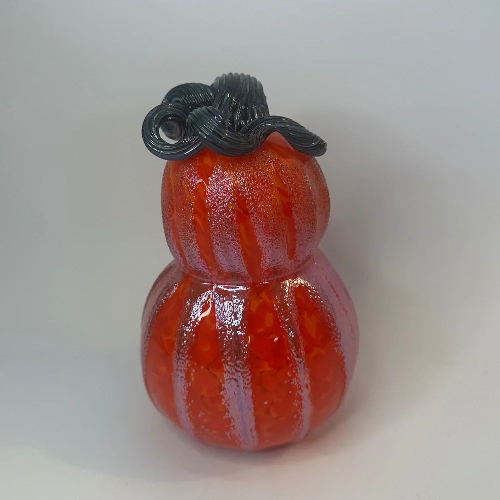 Beautiful Hand Blown‎ Glasss Pumpkin Gourd Orange Shimmer Iridescent